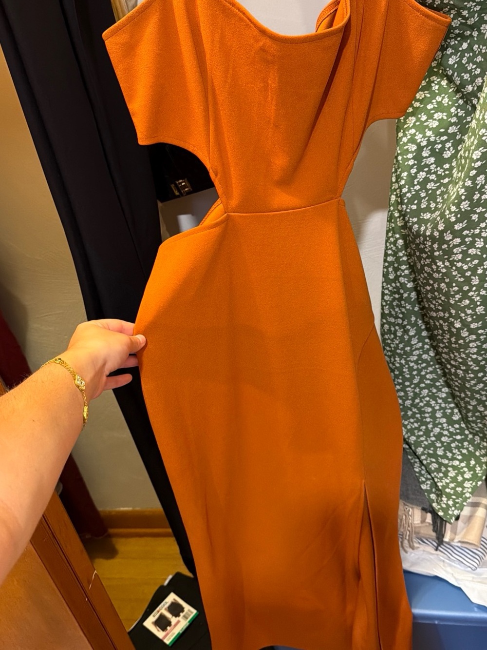 & Other Stories Burnt Orange Cutout Midi Dress